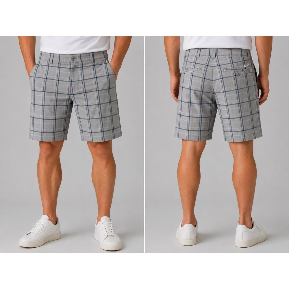 Nike Golf Dri-FIT Plaid Golf Shorts Men’s Size 36 Gray Blue Performance Tech